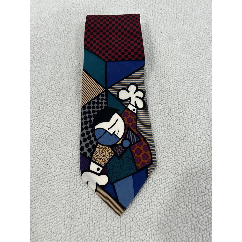 Romero Britto Vtg 100% Silk Tie Necktie Hugging Man Pop Art